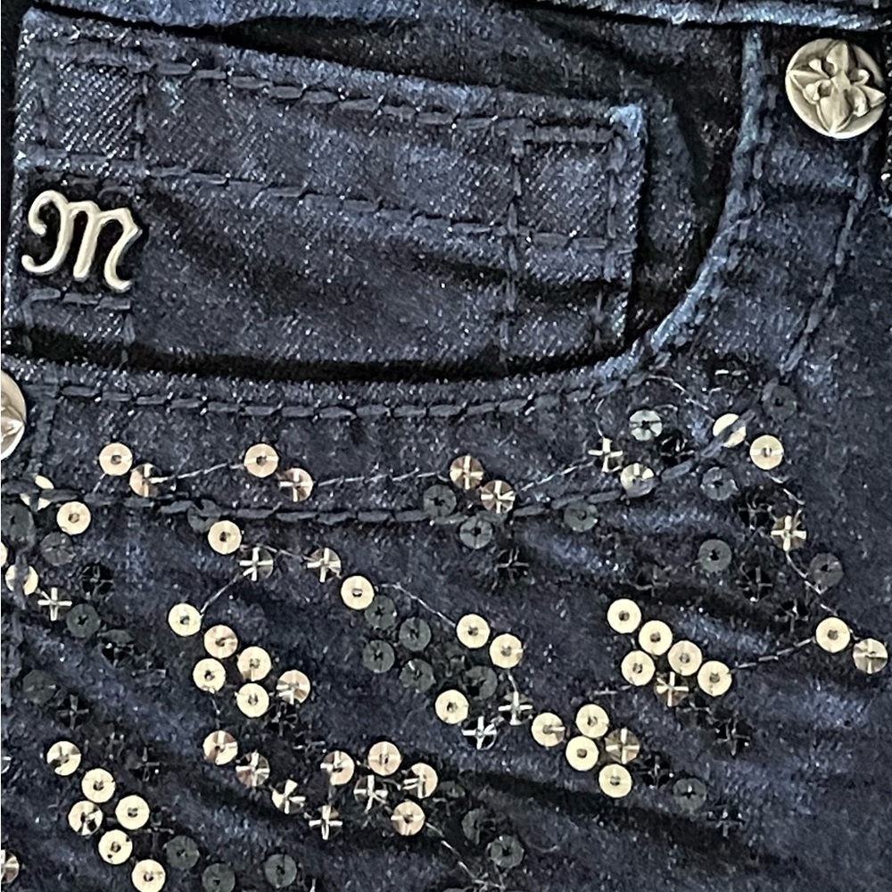 Miss Me Dark Wash Low Rise Sequin Super Skinny Jeans Size 29 - Picture 2 of 9
